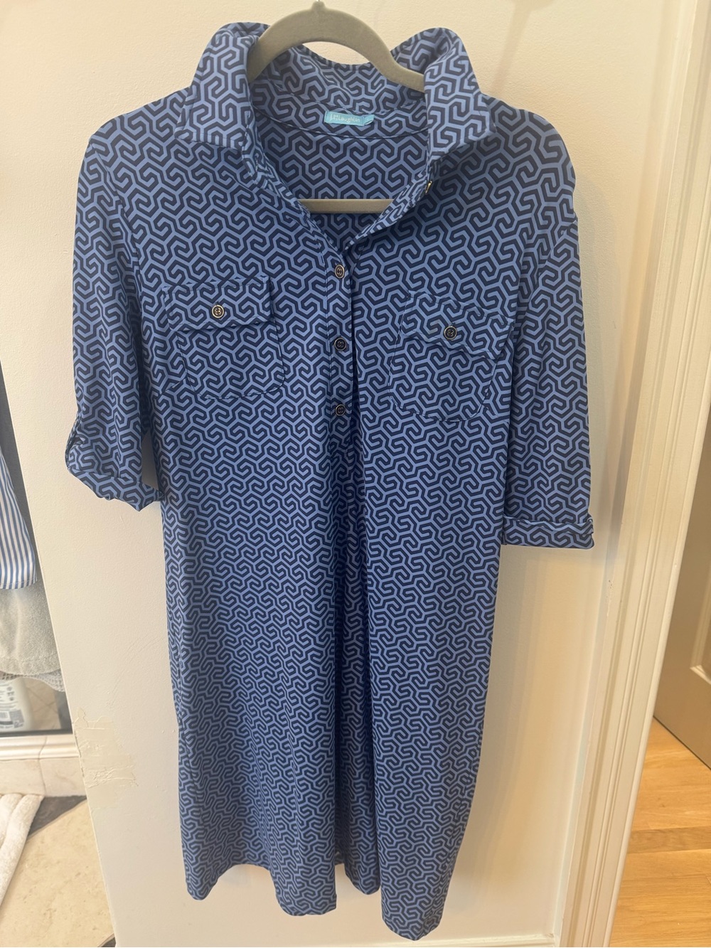 J. McLaughlin Blue Geometric Shirt Dress